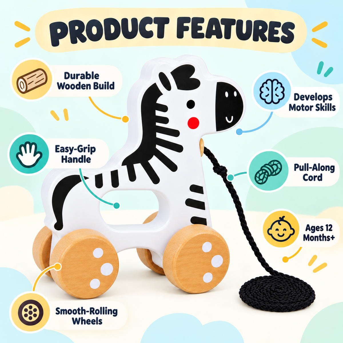 Tooky Toy Pull Along - Zebra