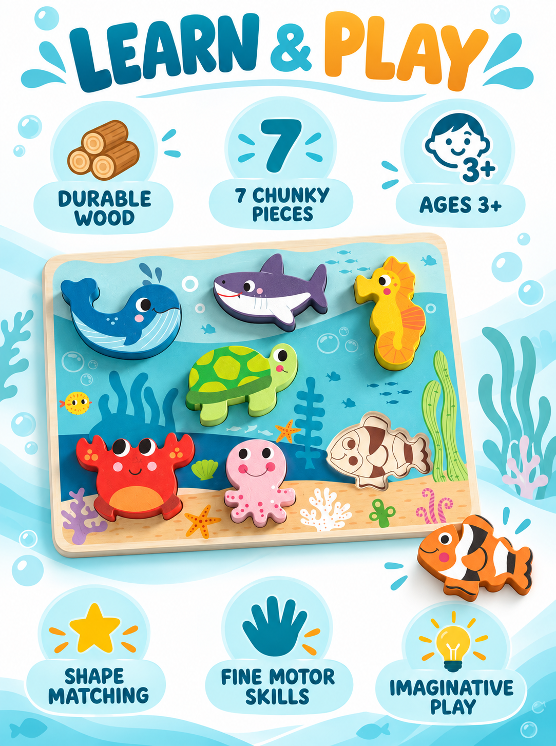 Tooky Toy Chunky Puzzle - Marine