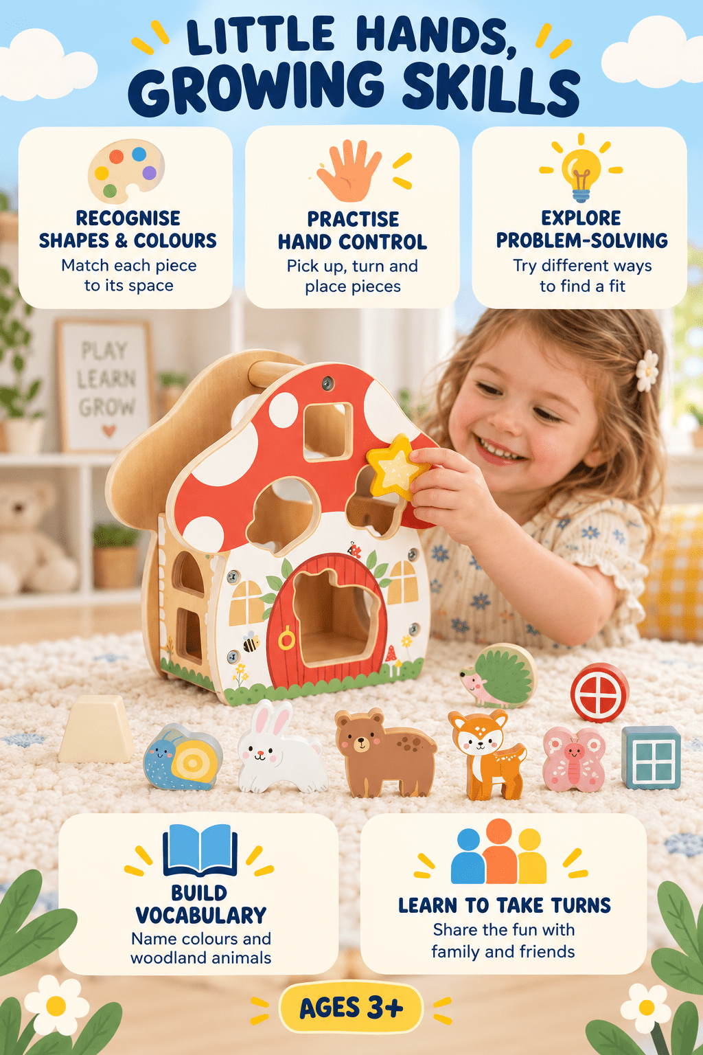 Tooky Toy Shape Sorter Mushroom House - Marah Kids
