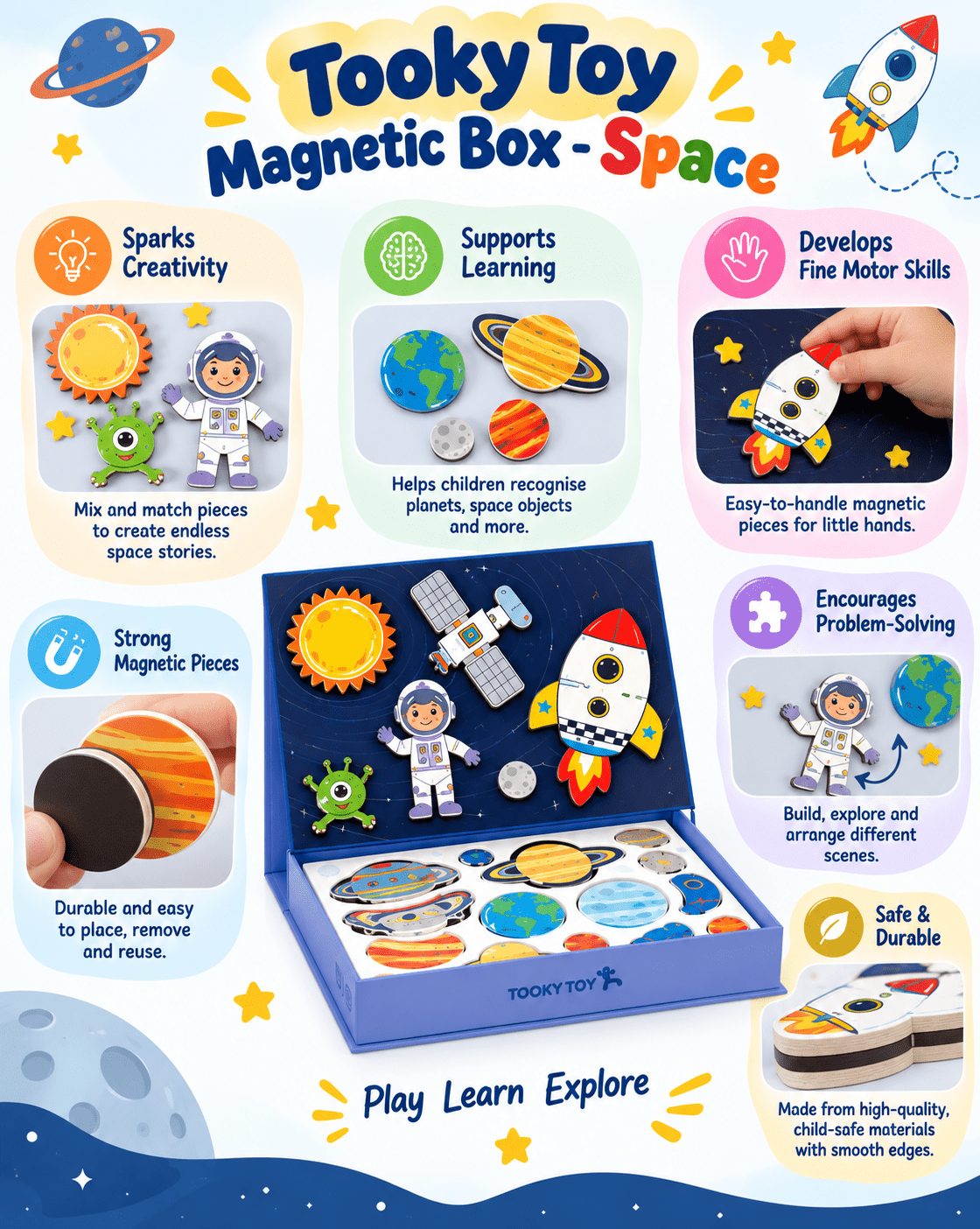 Tooky Toy Magnetic Box - Space - Marah Kids