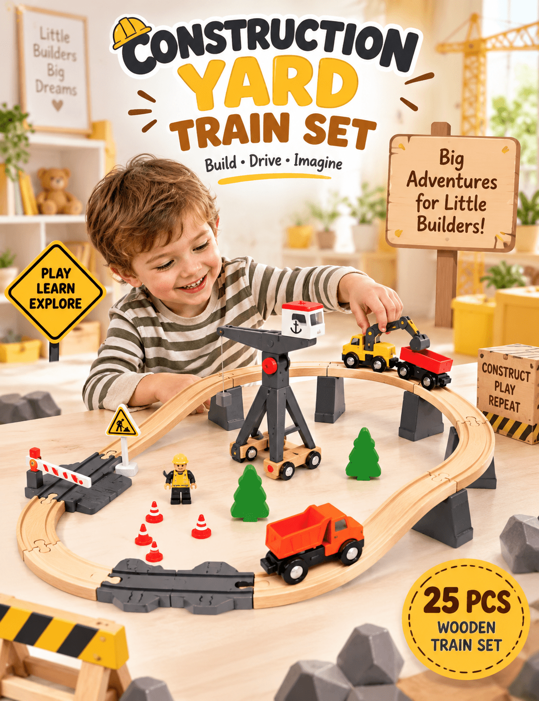 Tooky Toy Construction Yard Train Set - Medium - Marah Kids