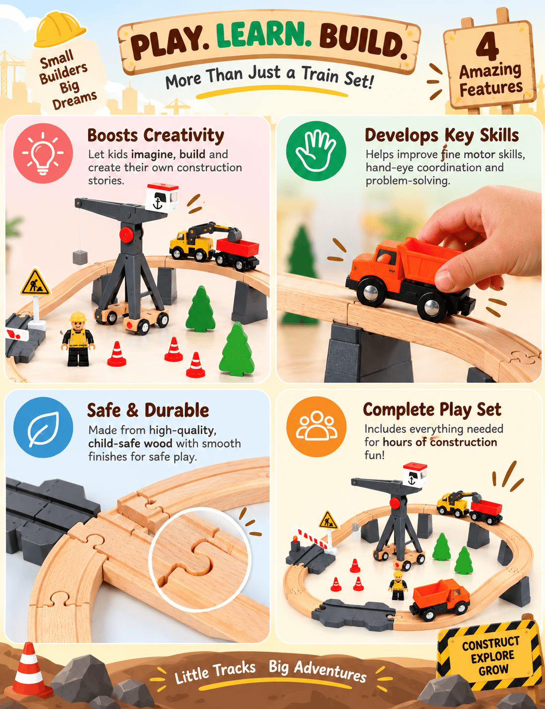 Tooky Toy Construction Yard Train Set - Medium - Marah Kids