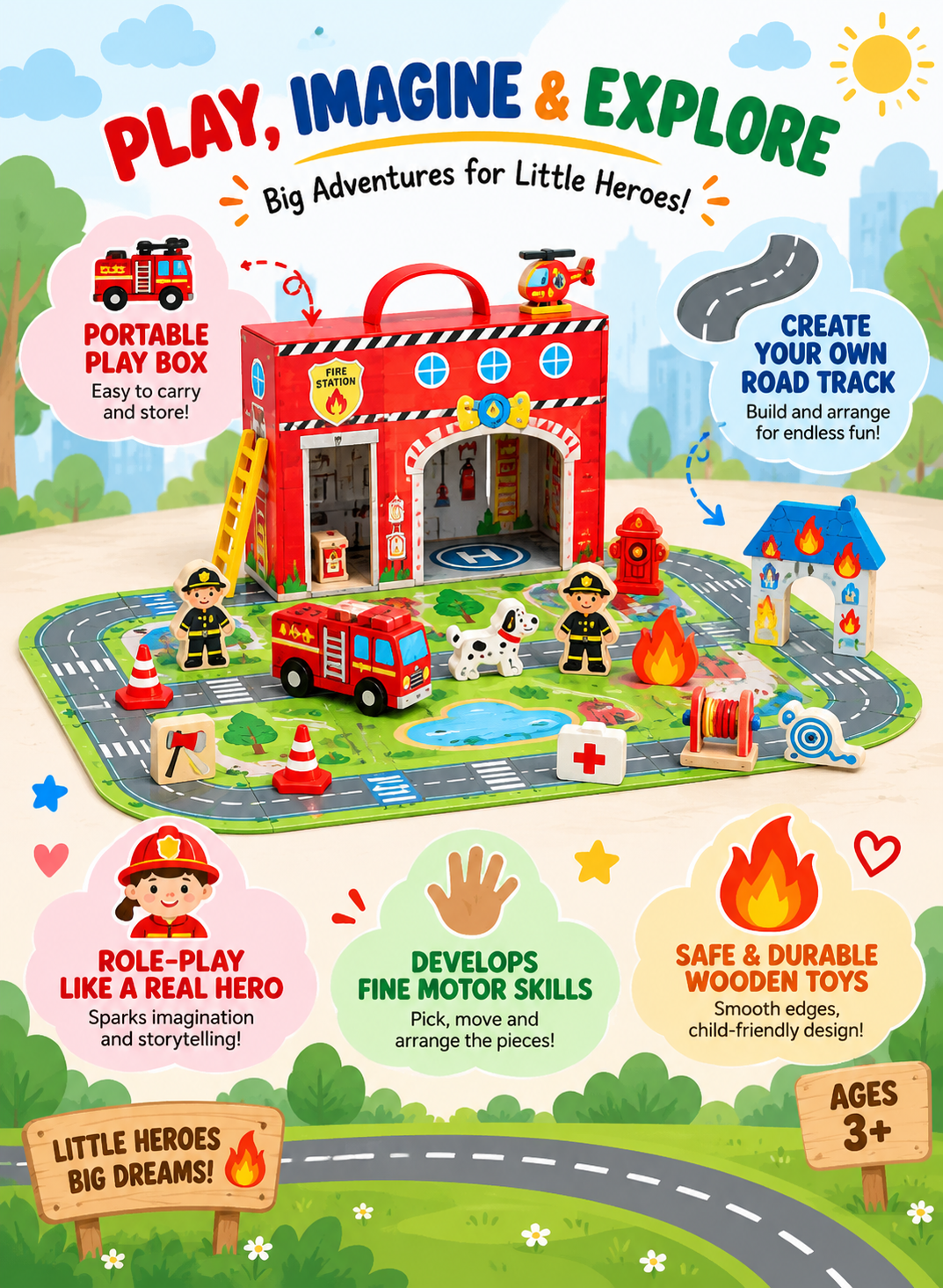 Tooky Toy Fire Station Box - Marah Kids