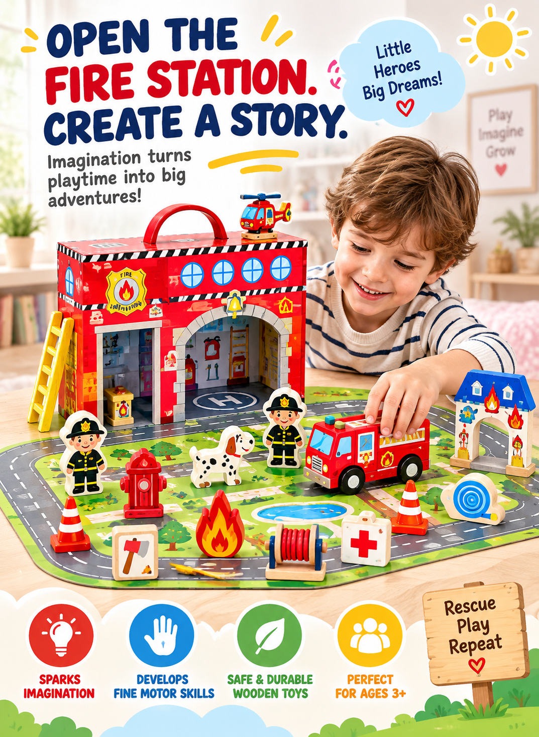Tooky Toy Fire Station Box - Marah Kids