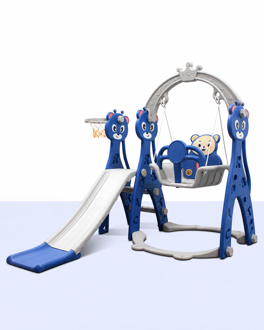 Lovely Baby 4-in-1 Kids Slide and Swing Set with Basketball Hoop, Ball & Climbing Ladder, Adjustable Swing with Safety Belt, Indoor & Outdoor Playground for Boys and Girls Ages 3+