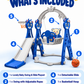 Lovely Baby 4-in-1 Kids Slide and Swing Set with Basketball Hoop, Ball & Climbing Ladder, Adjustable Swing with Safety Belt, Indoor & Outdoor Playground for Boys and Girls Ages 3+