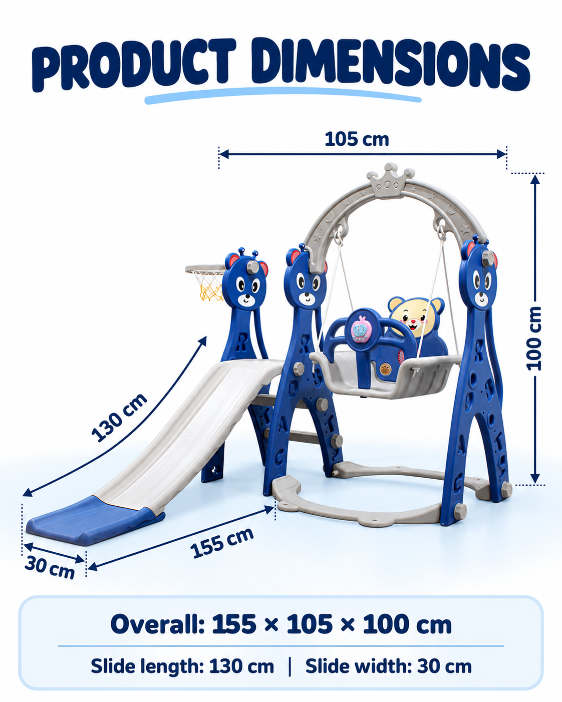 Lovely Baby 4-in-1 Kids Slide and Swing Set with Basketball Hoop, Ball & Climbing Ladder, Adjustable Swing with Safety Belt, Indoor & Outdoor Playground for Boys and Girls Ages 3+