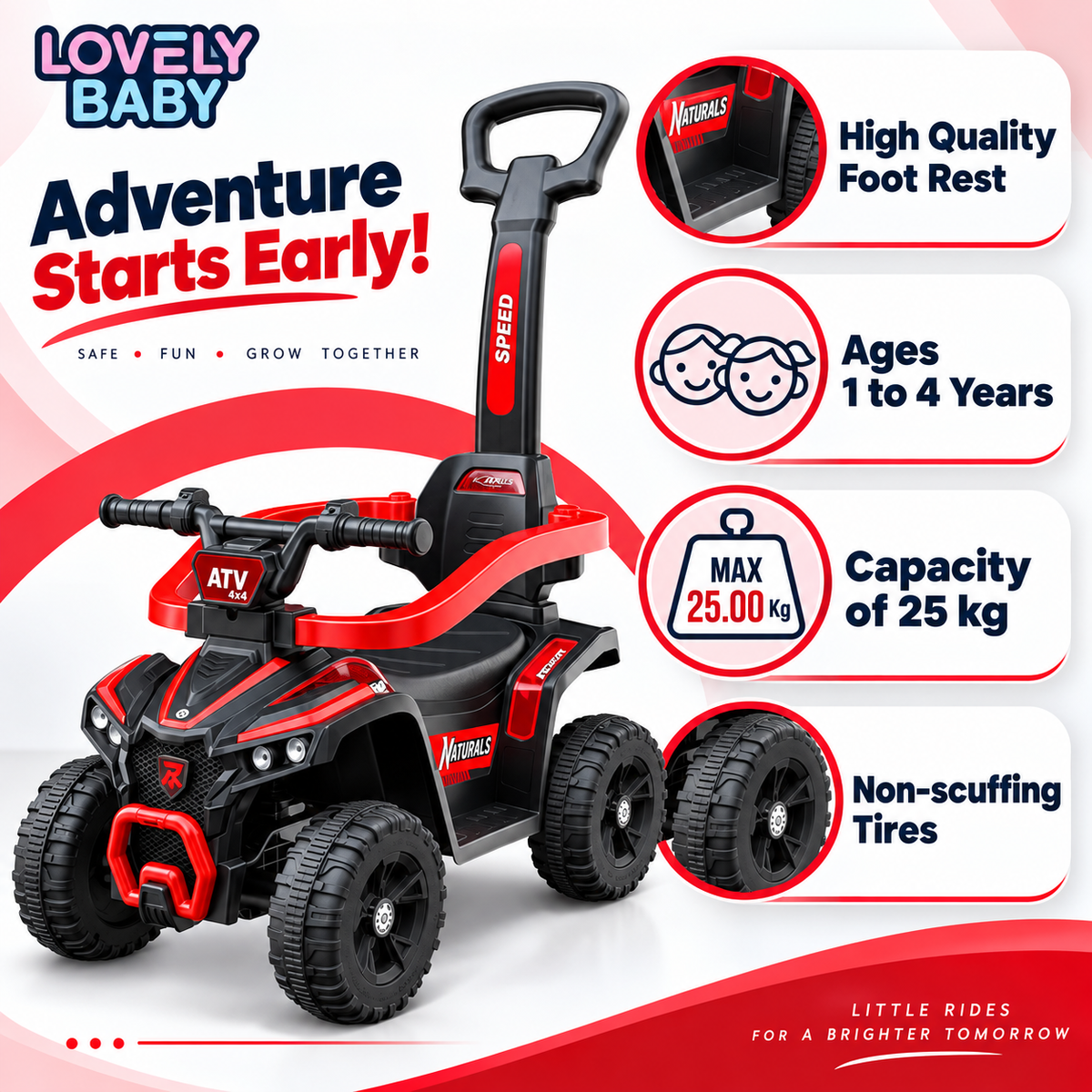 Lovely Baby Ride on Push Car for Kids Removable Handle-Red