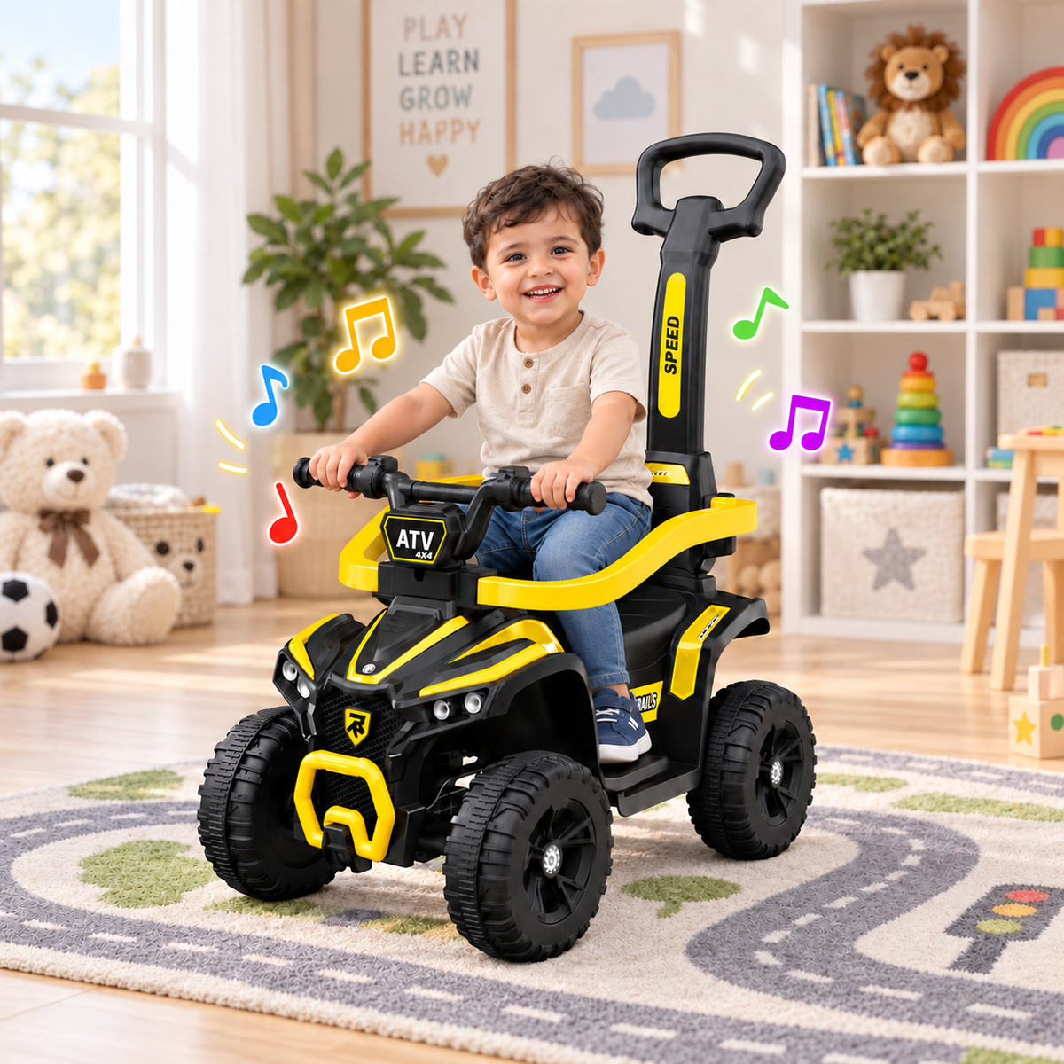 Lovely Baby Ride On Push Car for Kids With Removable Handle - Yellow