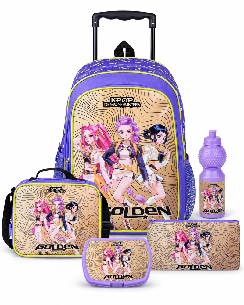Netflix K-Pop Demon Hunters Golden 5-in-1 Kids Trolley School Set 18 Inch