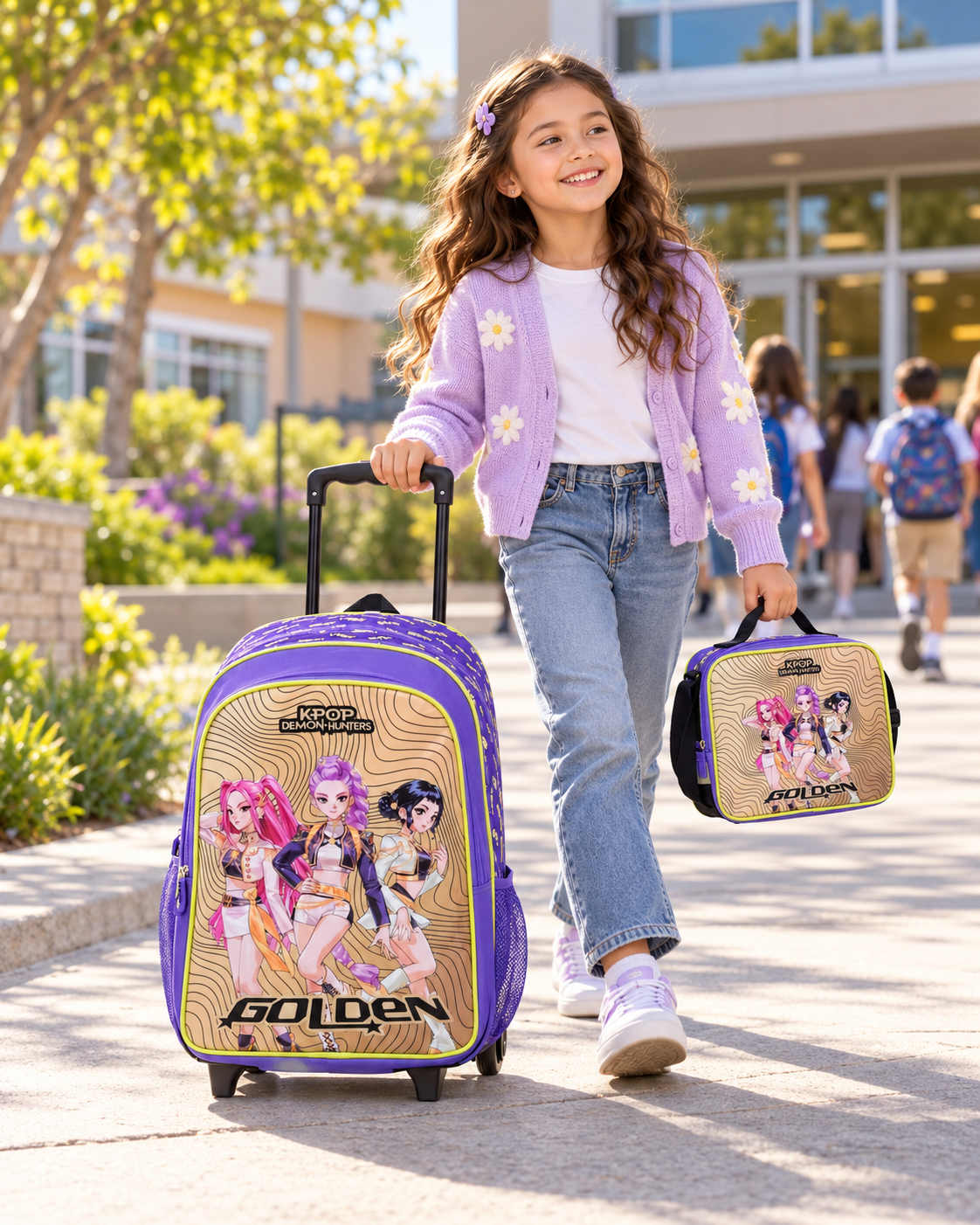 Netflix K-Pop Demon Hunters Golden 5-in-1 Kids Trolley School Set 18 Inch