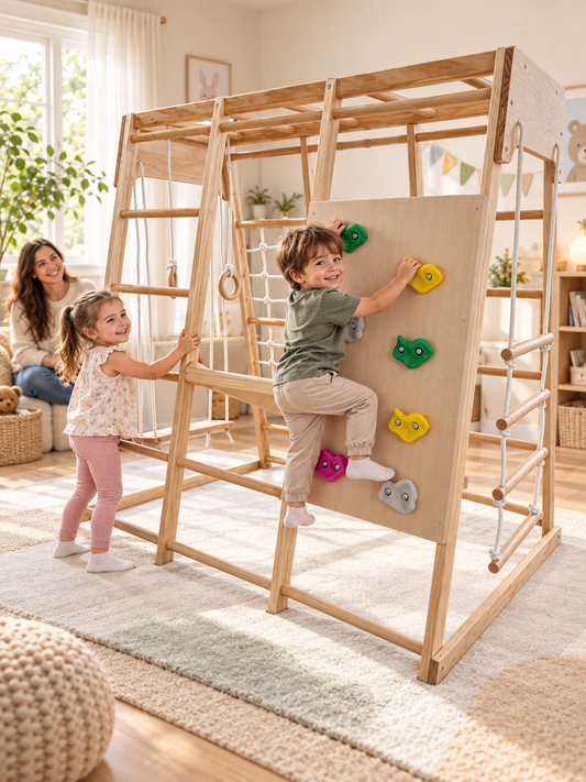 Kiddoro Cheerful Climber 8-in-1 Wooden Indoor & Outdoor Play Set 146 x 99 x 142 cm