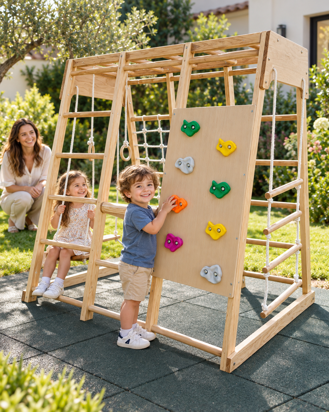 Kiddoro Cheerful Climber 8-in-1 Wooden Indoor & Outdoor Play Set 146 x 99 x 142 cm