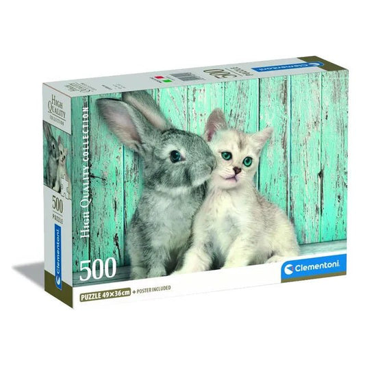 CLEMENTONI PUZZLE HQC CAT&BUNNY+POSTER 500PCS - Marah Kids