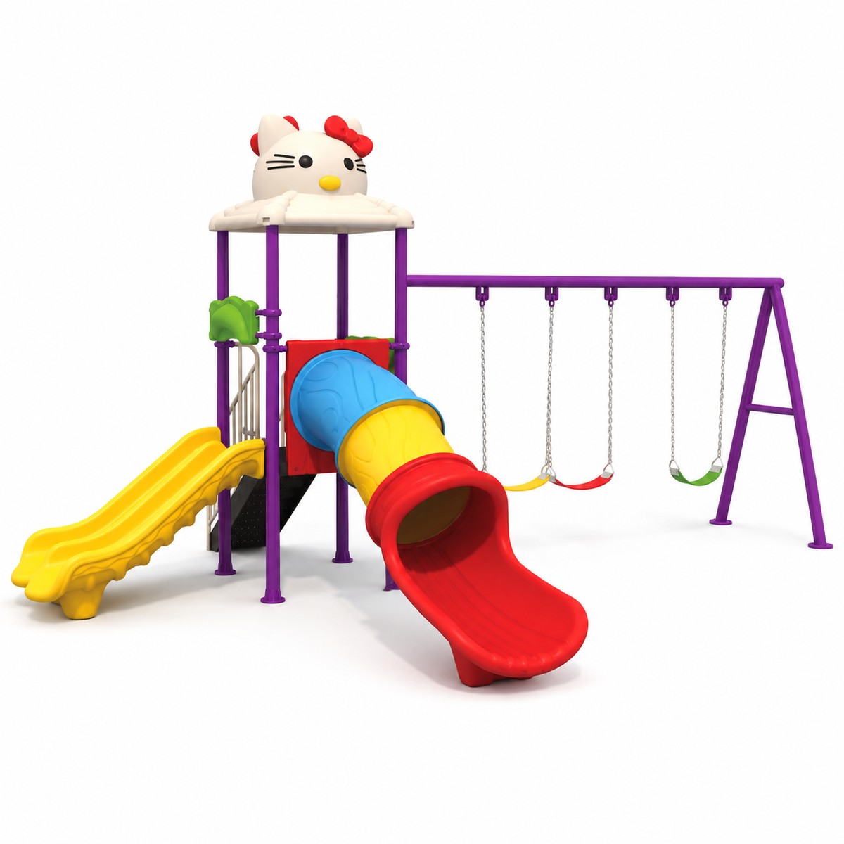 Toyemporium Double Slide Playground with Triple Swings