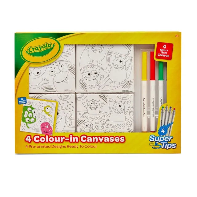 Crayola 4 Colour – In Canvases - Monsters With 4 Crayola Super Tips | This Unique Paint Set For Kids Includes 4 Color Super Tips, And 4 (12Cm X 12Cm) Canvas, With Everything They Need To Unleash Their Artistic Talents | Ages 3+