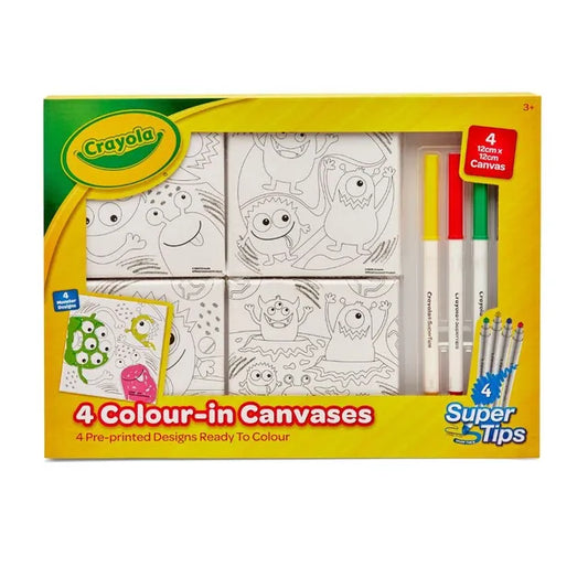 Crayola 4 Colour – In Canvases - Monsters With 4 Crayola Super Tips | This Unique Paint Set For Kids Includes 4 Color Super Tips, And 4 (12Cm X 12Cm) Canvas, With Everything They Need To Unleash Their Artistic Talents | Ages 3+
