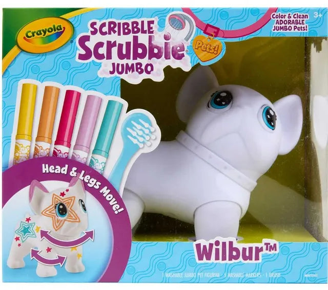 Crayola Scribble Scrubbie Jumbo Pet – Big Wilbur The French Bulldog, Washable Coloring Toy For Kids, Ages 3+