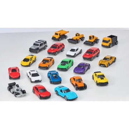 D - Power Diecast Cars Pack: 1:64 Scale Metal Alloy Die - cast Vehicles Collection with Storage Carrying Tub 20 - Piece Multicolour - Marah Kids