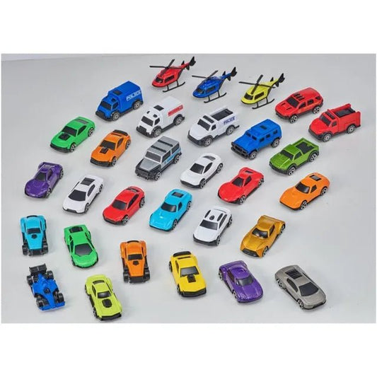 D - Power Diecast Cars Pack: 1:64 Scale Metal Alloy Die - cast Vehicles Collection with Storage Carrying Tub 30 - Piece Multicolour - Marah Kids