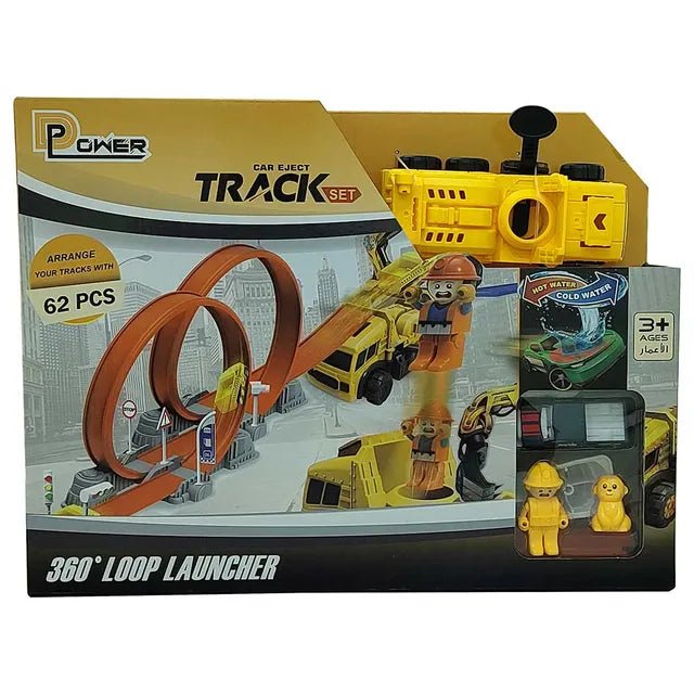 D - POWER – Ejection Track Set & Colour Changing Car | DIY Free Build Track, 360 Loop Launcher, Launch Pad | 62pc Set, Kids Age 3+ - Marah Kids