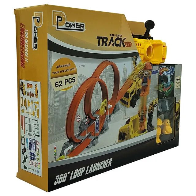 D - POWER – Ejection Track Set & Colour Changing Car | DIY Free Build Track, 360 Loop Launcher, Launch Pad | 62pc Set, Kids Age 3+ - Marah Kids