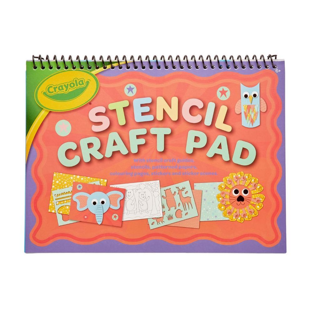 Crayola Stencil Colouring Book | Includes Patterned pages, Colouring pages, Stencil sheet & Stickers, and sticker scenes | Ages 6+ - Marah Kids