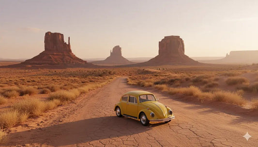 D - Power 1:36 Diecast Volkswagen Beetle 1967 – Matte Yellow, Pull Back, Classic Collectible Model Car - Marah Kids