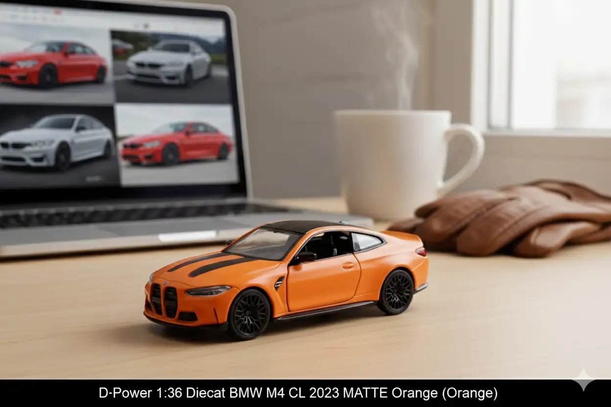 D - Power 1:36 Diecast BMW M4 CSL 2023 – Matte Orange, Pull Back, Collectible Sports Car Model - Marah Kids