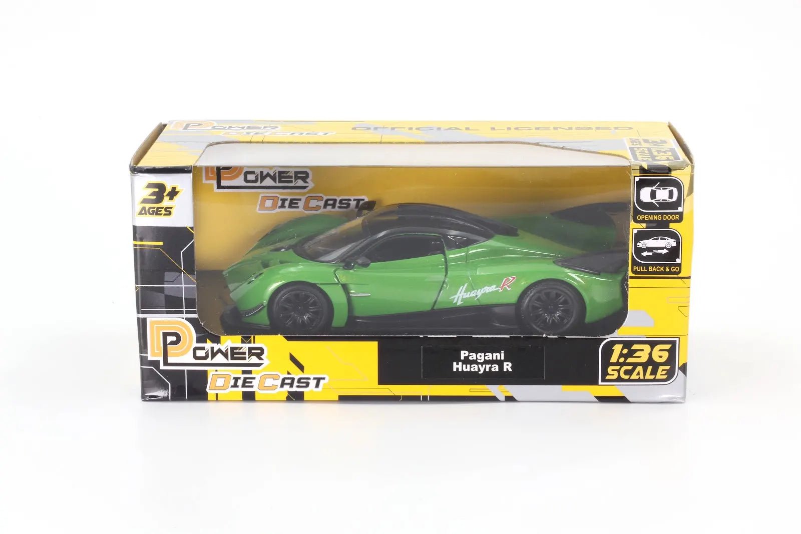 D - Power 1:36 Diecast Pagani Huayra R, Assorted Colors Blue / Green, 1 Piece - Marah Kids