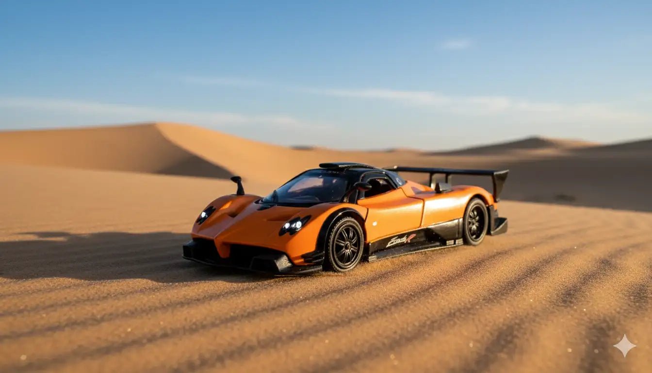 D - Power 1:36 Diecast Pagani Zonda R – Orange, Pull Back, Collectible Supercar Model - Marah Kids