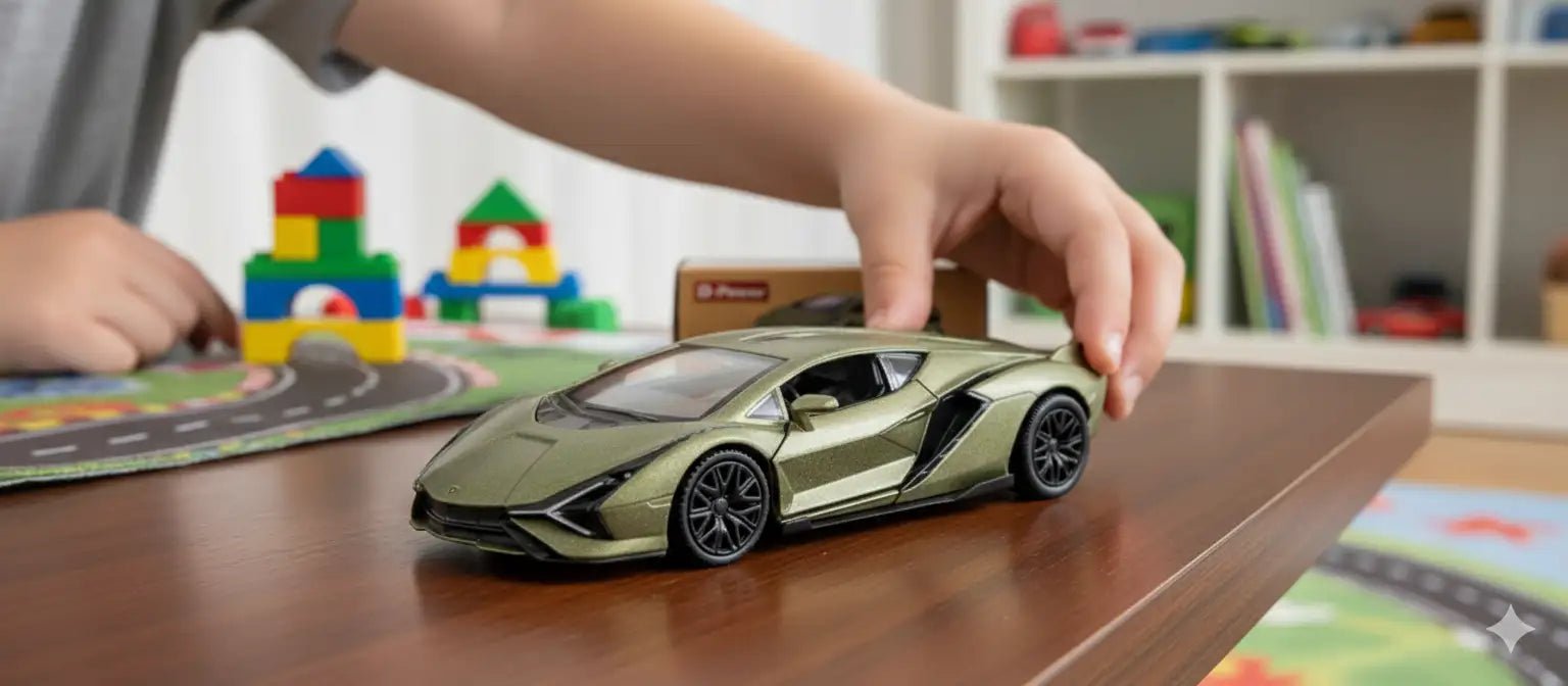 D - Power 1:36 Diecast Lamborghini Sian FKP 37 – Matte Green, Pull Back - Marah Kids
