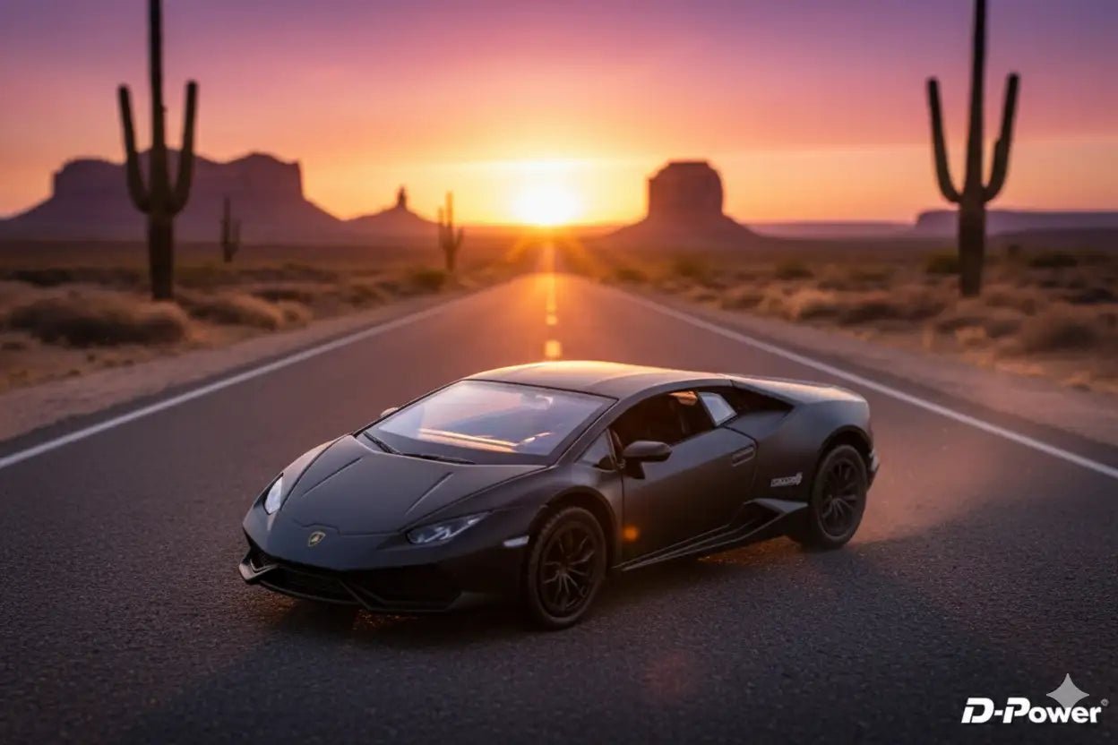 D - Power 1:36 Diecast Lamborghini Huracan LP610 - 4 – Matte Black, Pull Back - Marah Kids