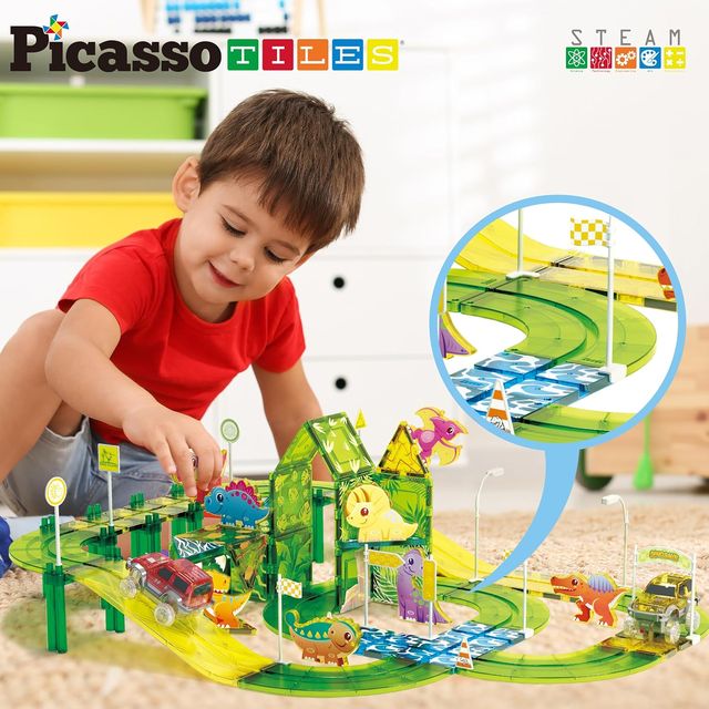 Picasso Magnetic Tiles Dinosaur Race Track 89 - pieces - Marah Kids