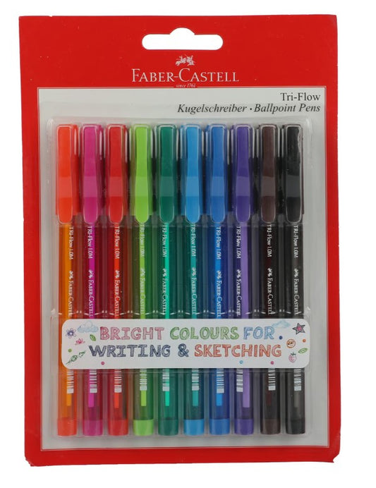FABER-CASTELL TRI-FLOW BP 1.0MM ASSORTED 10PC IN A BLISTER CARD