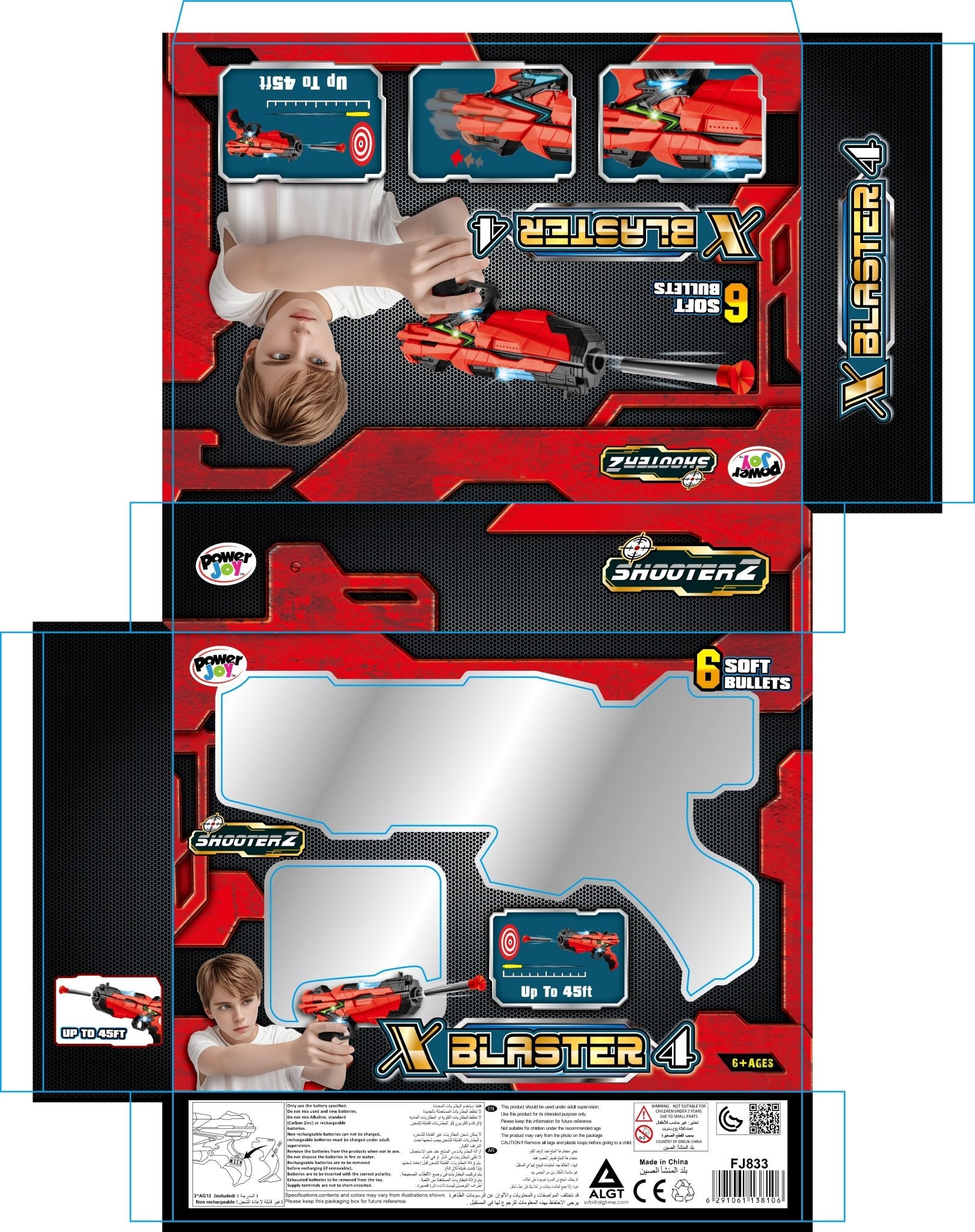Power Joy Shooterz X Blaster 4 with 6 Foam Bullets with Lights Battery Operated - Marah Kids
