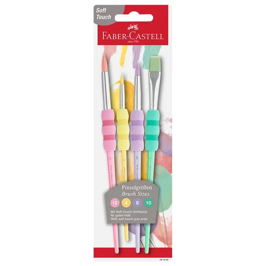 FABER - CASTELL GRIP PAINT BRUSHES RND/FLT PASTEL 4PC 2,6,10,12 - Marah Kids