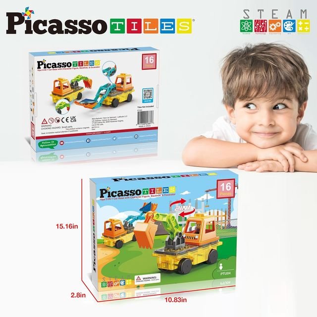 Picasso Magnetic Car Base Backhoe & Excavator 2in1 16 - pieces - Marah Kids