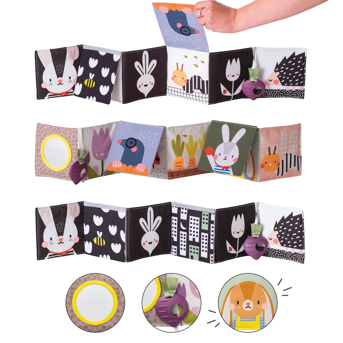 Taf Toys Urban Garden Soft Cloth Book | Crinkle & Sensory Tummy Time Toy, 0M+