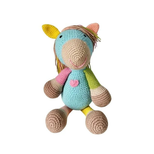 Happy Threads Handmade Crocheted Scout the Horse Soft Toy (17 inches) – Multicolour | Crochet Toys | Child Safe | for Babies 6 Months & Above | Dolls for Boys/Girls| For Birthday Gift | Decorative Items for Room - Marah Kids