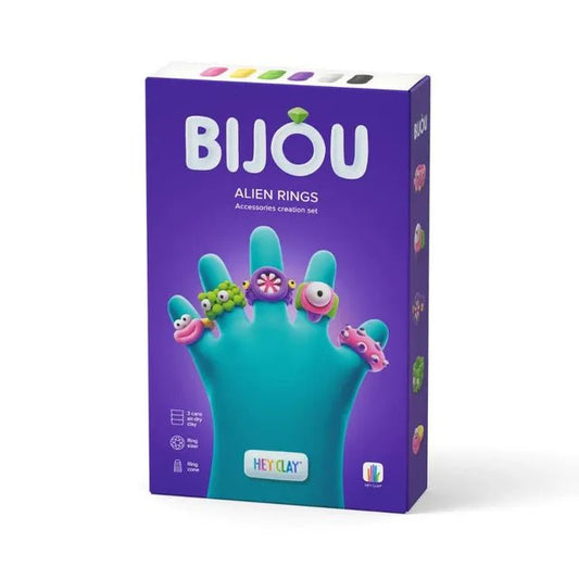 Hey Clay - ALIEN RINGS Colourful modelling air - dry clay, 3 cans with fun interactive app for kids 3 years + - Marah Kids