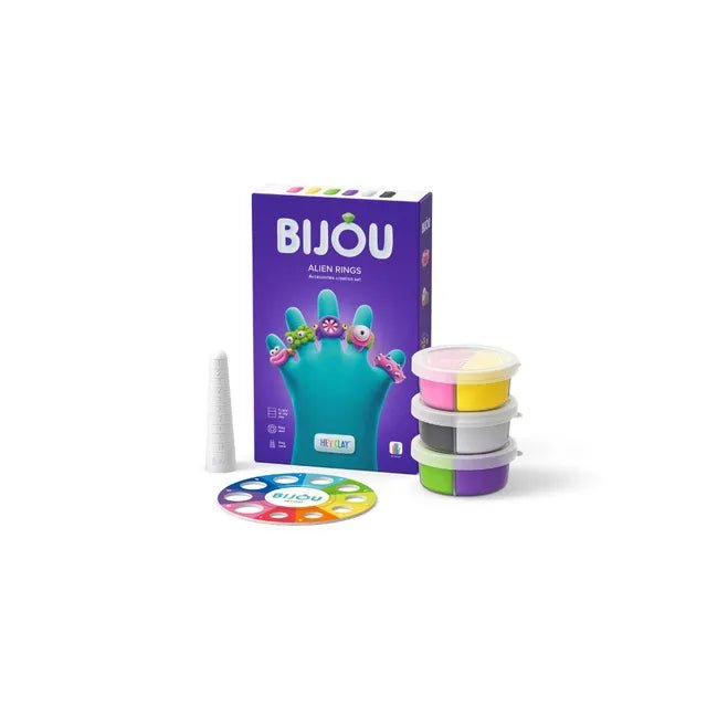 Hey Clay - ALIEN RINGS Colourful modelling air - dry clay, 3 cans with fun interactive app for kids 3 years + - Marah Kids
