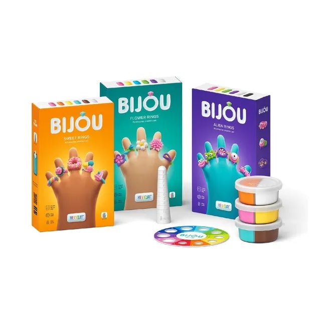Hey Clay - ALIEN RINGS Colourful modelling air - dry clay, 3 cans with fun interactive app for kids 3 years + - Marah Kids