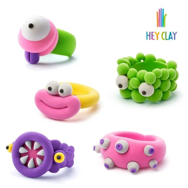 Hey Clay - ALIEN RINGS Colourful modelling air - dry clay, 3 cans with fun interactive app for kids 3 years + - Marah Kids