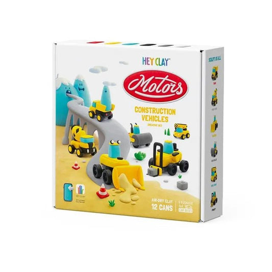 Hey Clay - CONSTRUCTION VEHICLES Colourful modelling air - dry clay, 12 cans with fun interactive app for kids 3 years + - Marah Kids