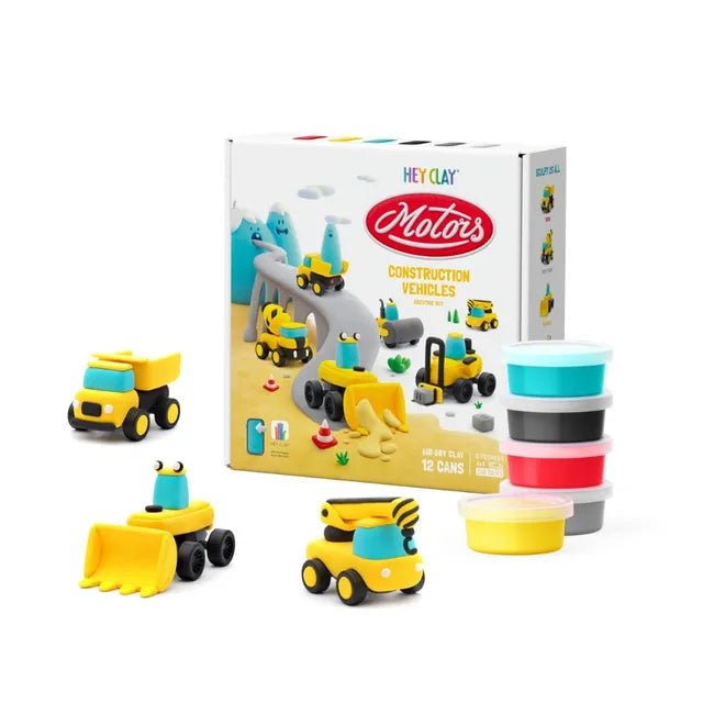 Hey Clay - CONSTRUCTION VEHICLES Colourful modelling air - dry clay, 12 cans with fun interactive app for kids 3 years + - Marah Kids