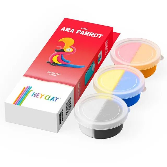 HEY CLAY – DIY Ara Parrot Plastic Creative Modelling Air - Dry Clay For Kids 3 Cans - Marah Kids