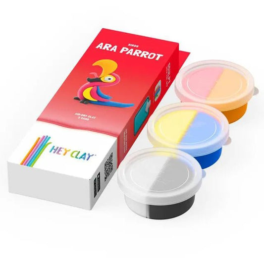 HEY CLAY – DIY Ara Parrot Plastic Creative Modelling Air - Dry Clay For Kids 3 Cans - Marah Kids