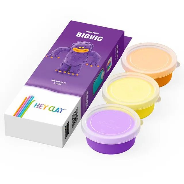 HEY CLAY – DIY Bigwig Plastic Creative Modelling Air - Dry Clay For Kids 3 Cans - Marah Kids