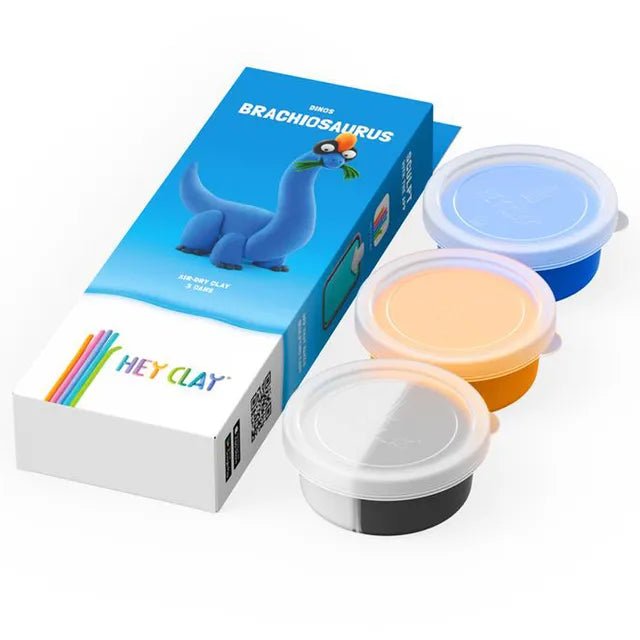 HEY CLAY – DIY Brachiosaurus Plastic Creative Modelling Air - Dry Clay For Kids 3 Cans - Marah Kids